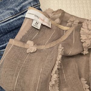 Yuni Yuni Los Angeles Sheer Taupe Layering Top with Metallic Detail